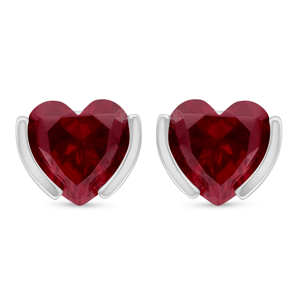 Sterling Silver 925 Earring Rhodium Plated Embedded With Ruby Corundum