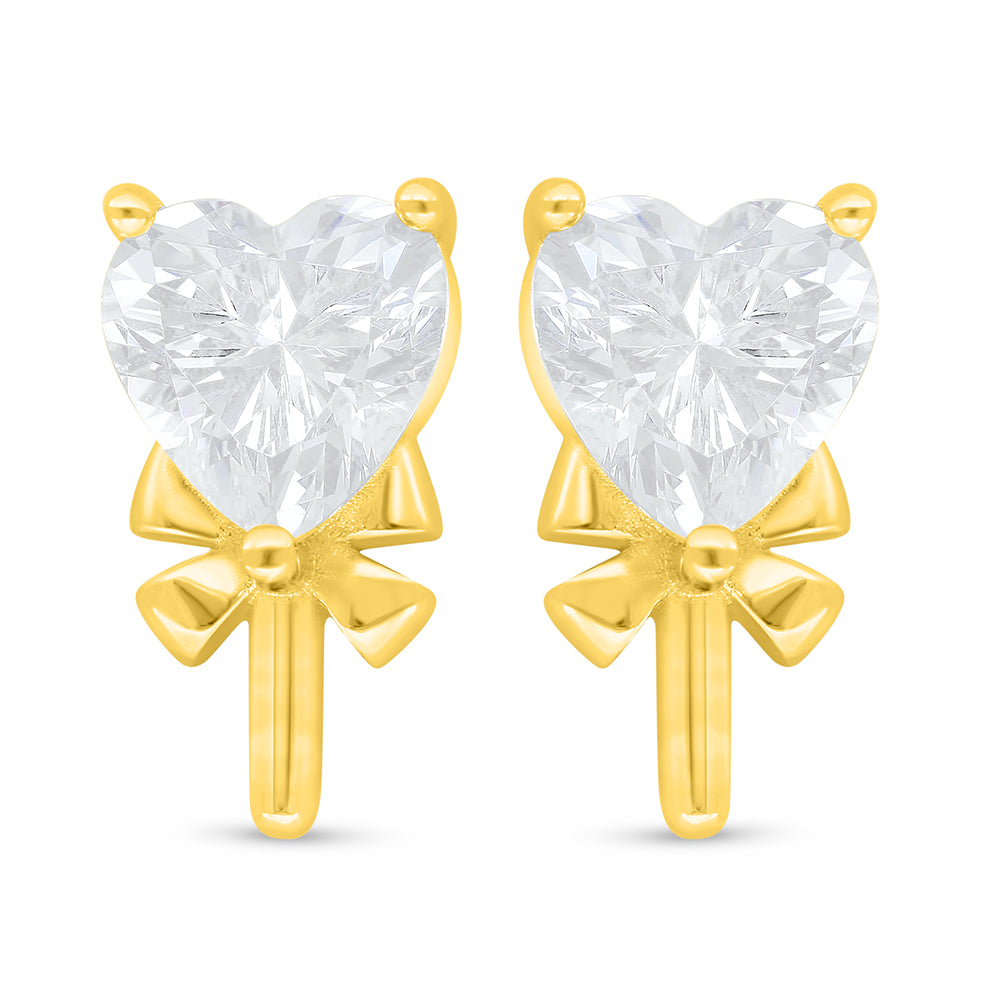 Sterling Silver 925 Earring Golden Plated Embedded With White Zircon