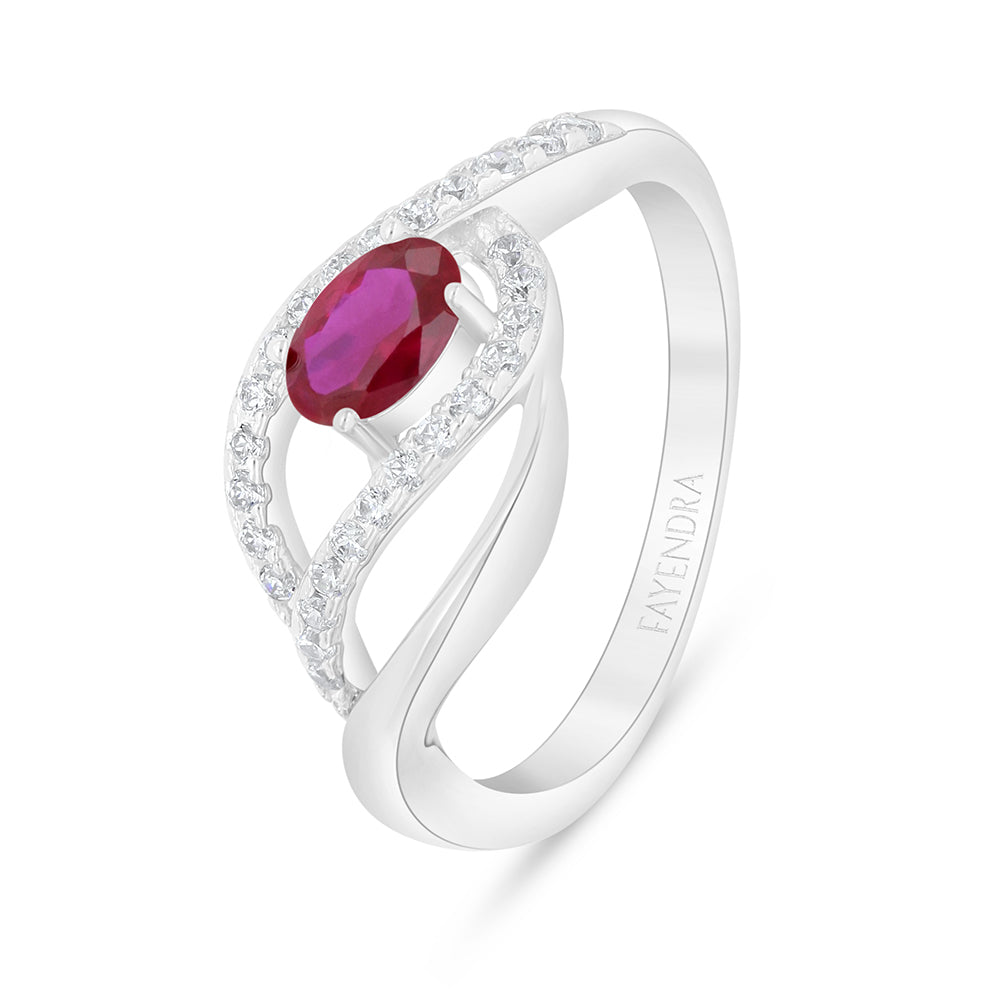 Sterling Silver 925 Ring Rhodium Plated Embedded With Ruby Corundum And White Zircon