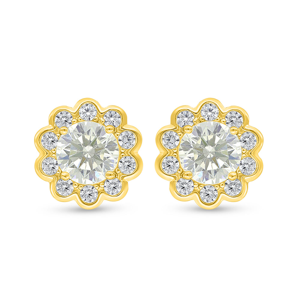 Sterling Silver 925 Earring Golden Plated Embedded With Yellow Diamond And White Zircon