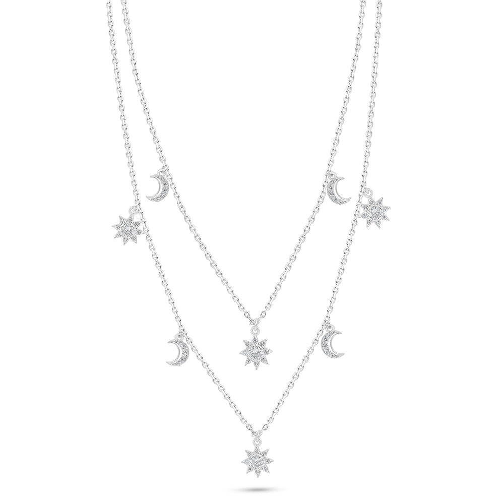 Sterling Silver 925 Necklace Rhodium Plated Embedded With White Zircon