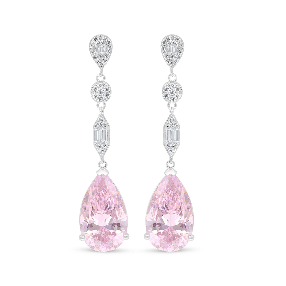 Sterling Silver 925 SET Rhodium Plated Embedded With Pink Zircon And White Zircon