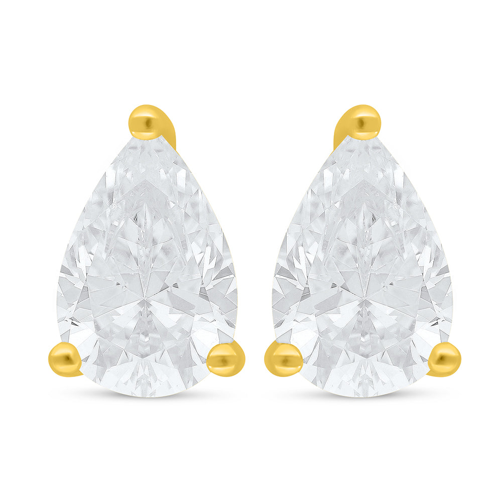 Sterling Silver 925 Earring Golden Plated Embedded With White Zircon