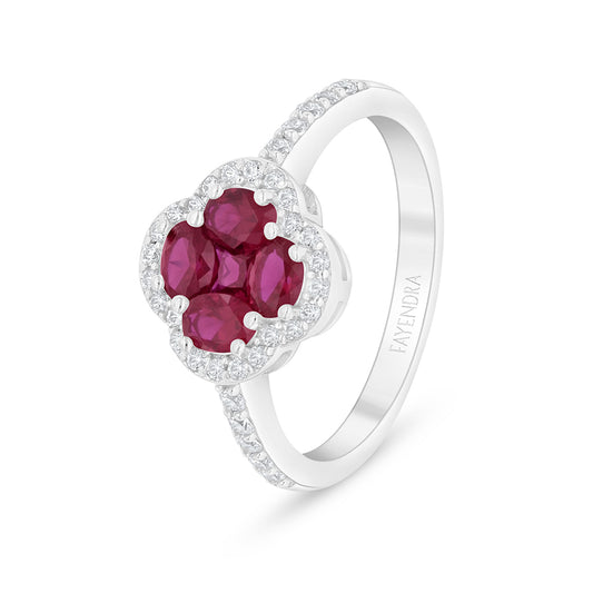 Sterling Silver 925 Ring Rhodium Plated Embedded With Ruby Corundum And White Zircon