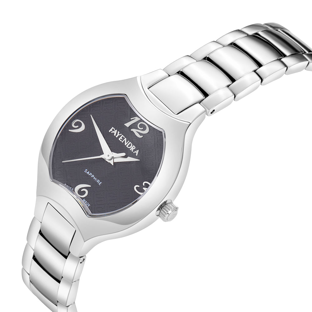 ساعة ستانلس ستيل عيار L316 بلون فضي - مينا معدنية باللون الاسود