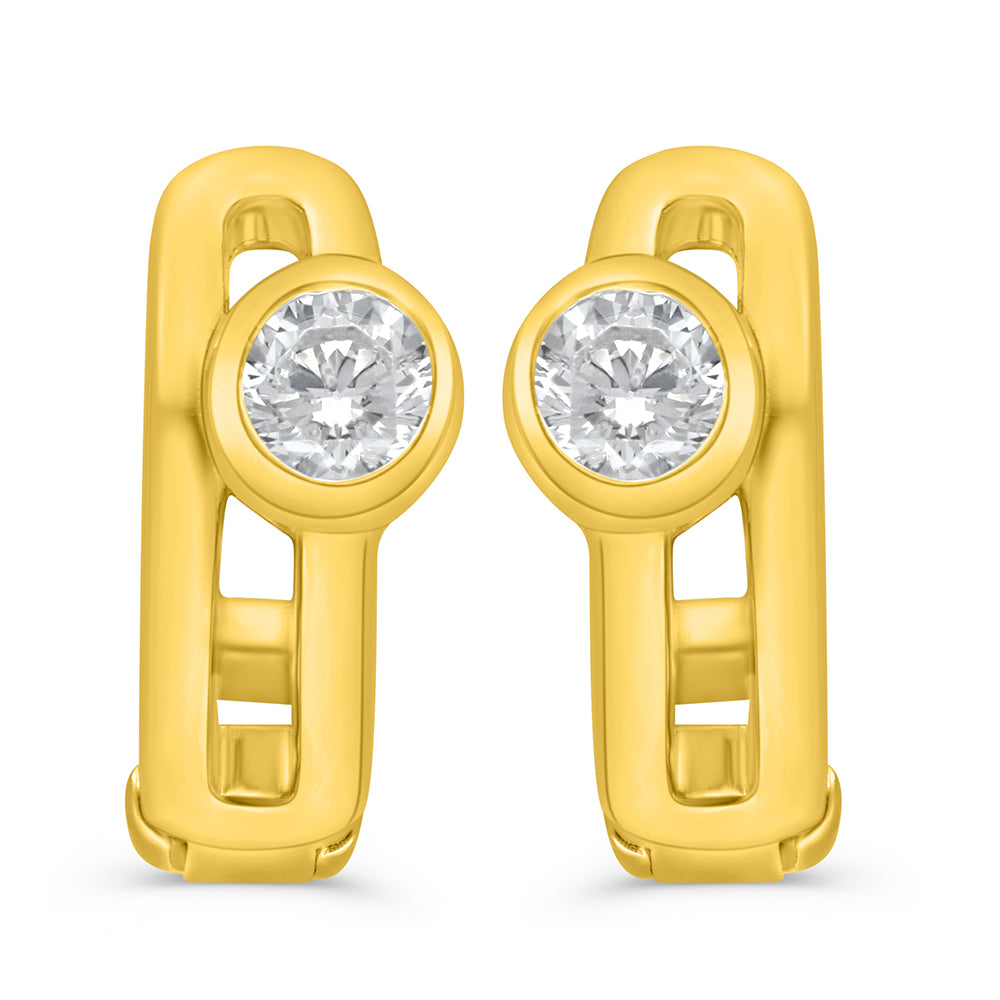 Sterling Silver 925 Earring Golden Plated Embedded With White Zircon