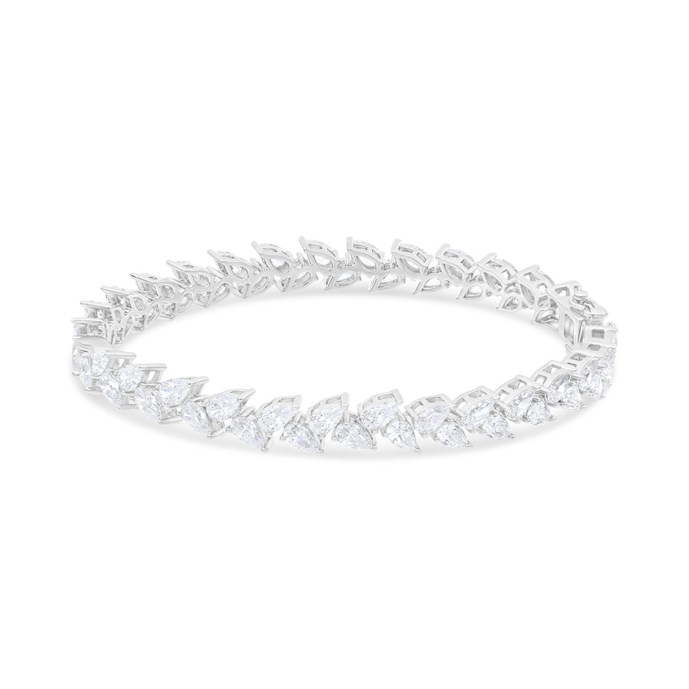 Sterling Silver 925 Bangle Rhodium Plated Embedded With White Zircon Size 5.5