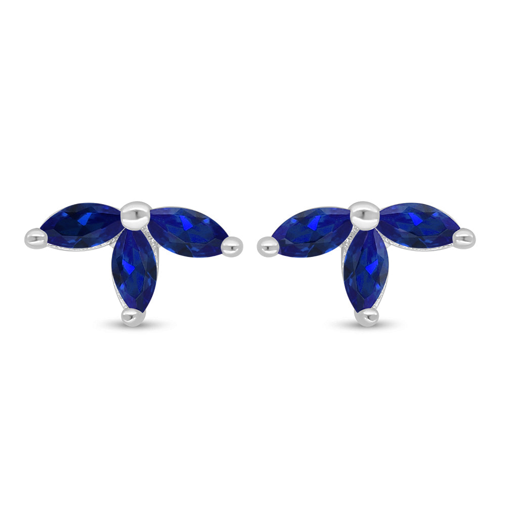 Sterling Silver 925 Earring Rhodium Plated Embedded With Sapphire Corundum