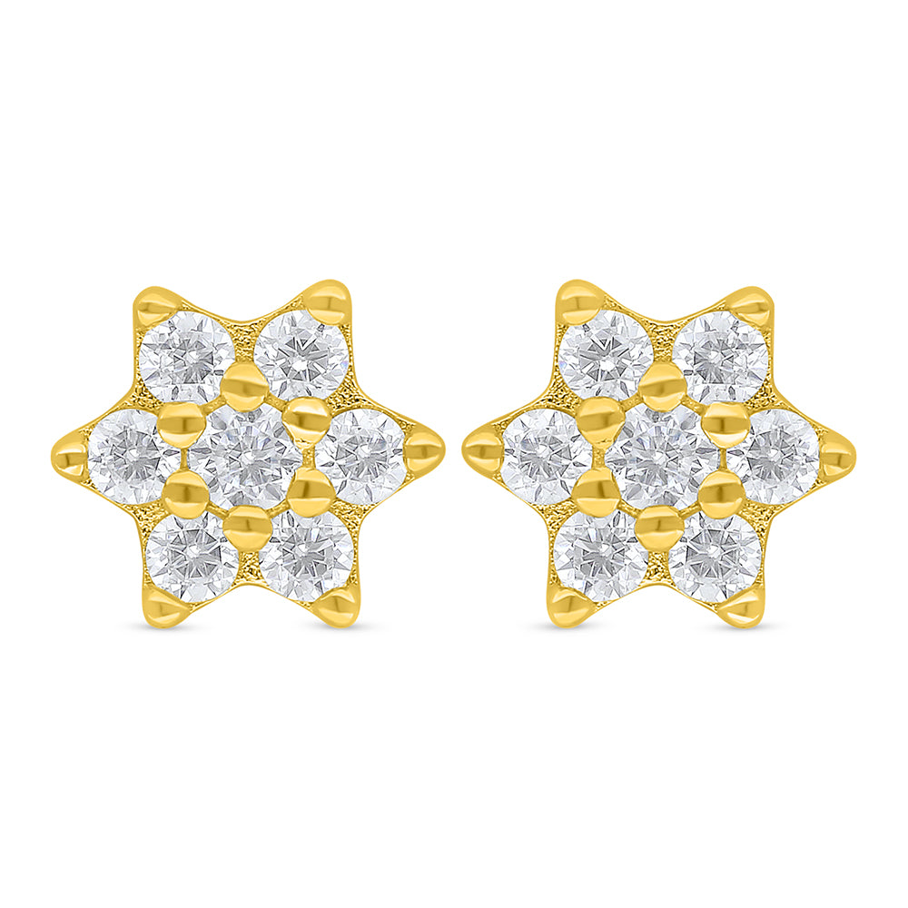 Sterling Silver 925 Earring Golden Plated Embedded With White Zircon