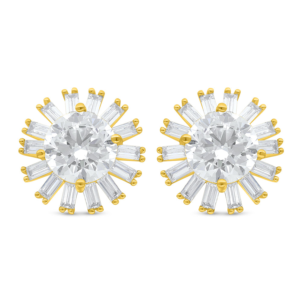 اقراط من الفضة الخالصة عيار 925 مطلية ذهبي مرصعة بالزركون الكناري الالماسي و فص ابيض