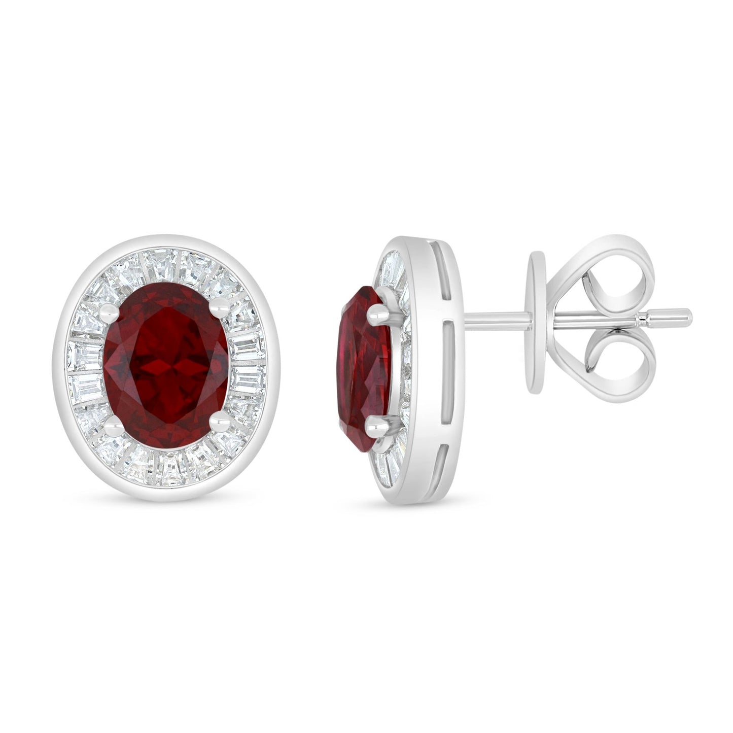 Sterling Silver 925 Earring Rhodium Plated Embedded With Ruby Corundum And White Zircon