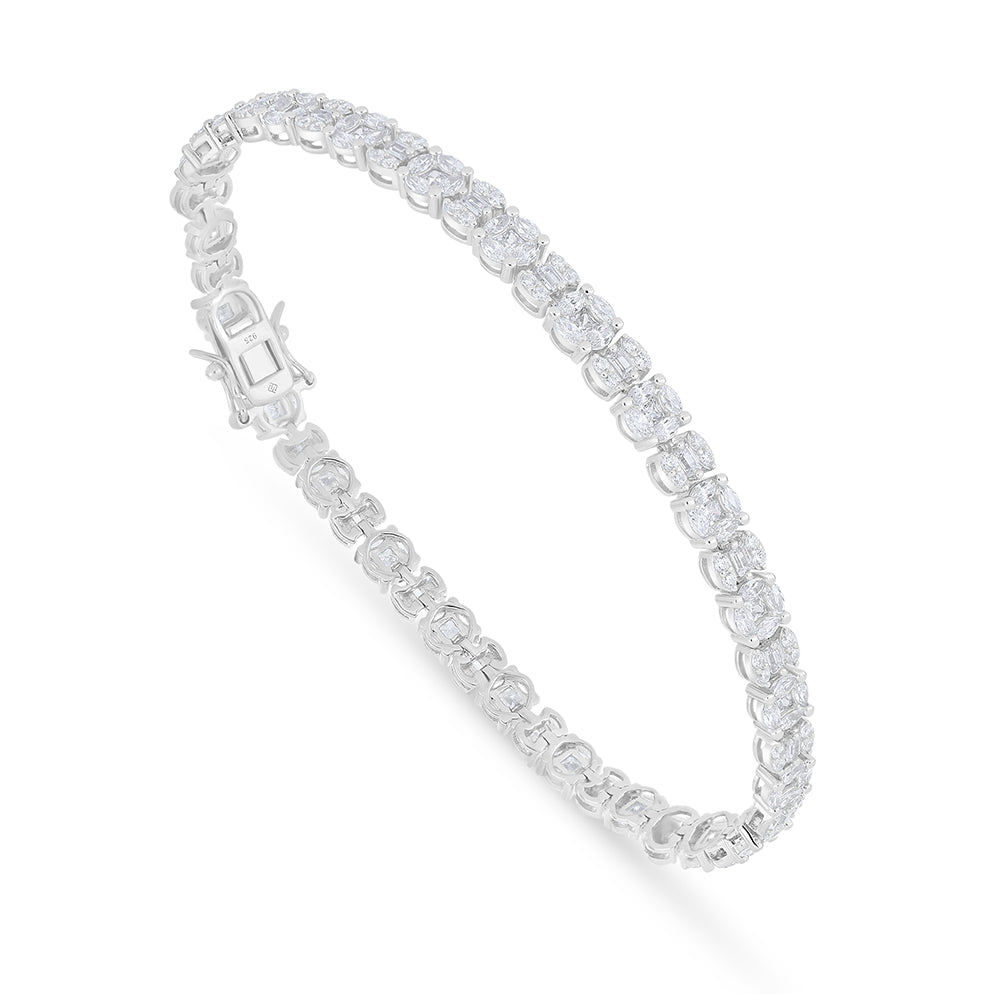 Sterling Silver 925 Bracelet Rhodium Plated Embedded With White Zircon