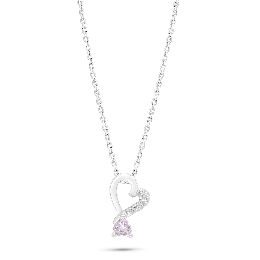 Sterling Silver 925 Necklace Rhodium Plated Embedded With Pink Zircon And White Zircon