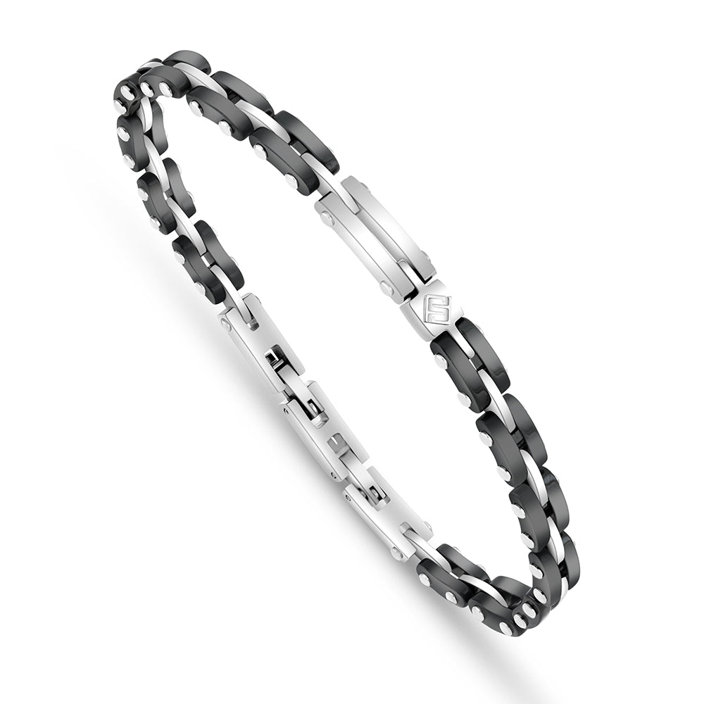 Stainless Steel 316L And 304 L Bracelet, Silver Color And Black Ceramic For Men