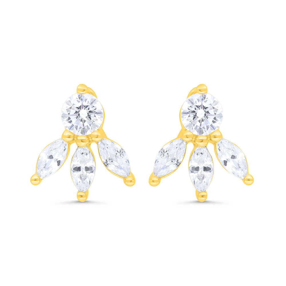 Sterling Silver 925 Earring Gold Plated Embedded With White Zircon