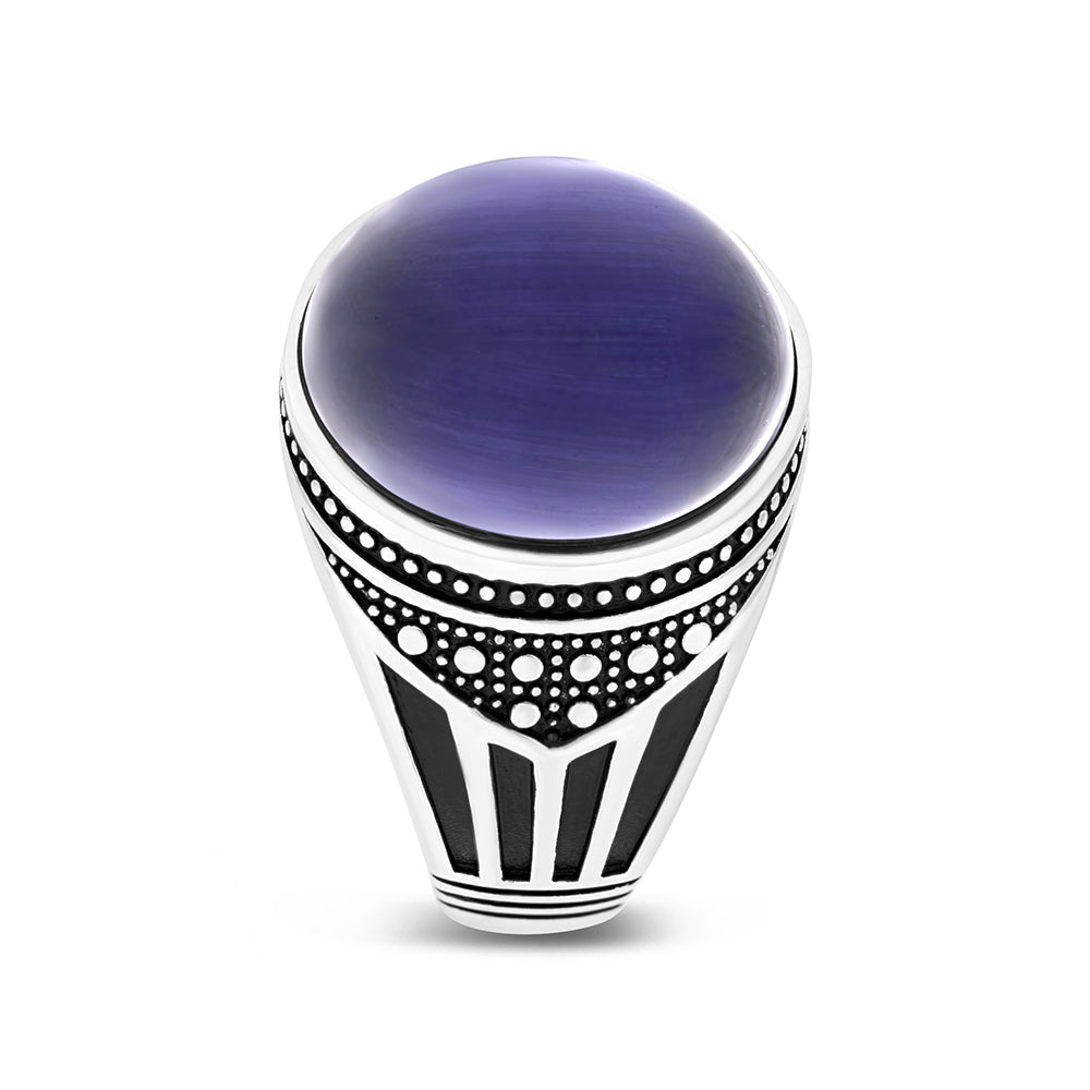 Sterling Silver 925 Ring Rhodium Plated Blue Tiger Eye For Men