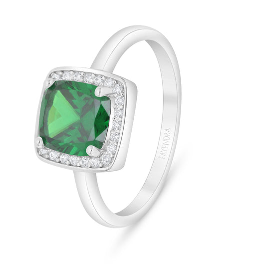 Sterling Silver 925 Ring Rhodium Plated Embedded With Emerald Zircon And White Zircon