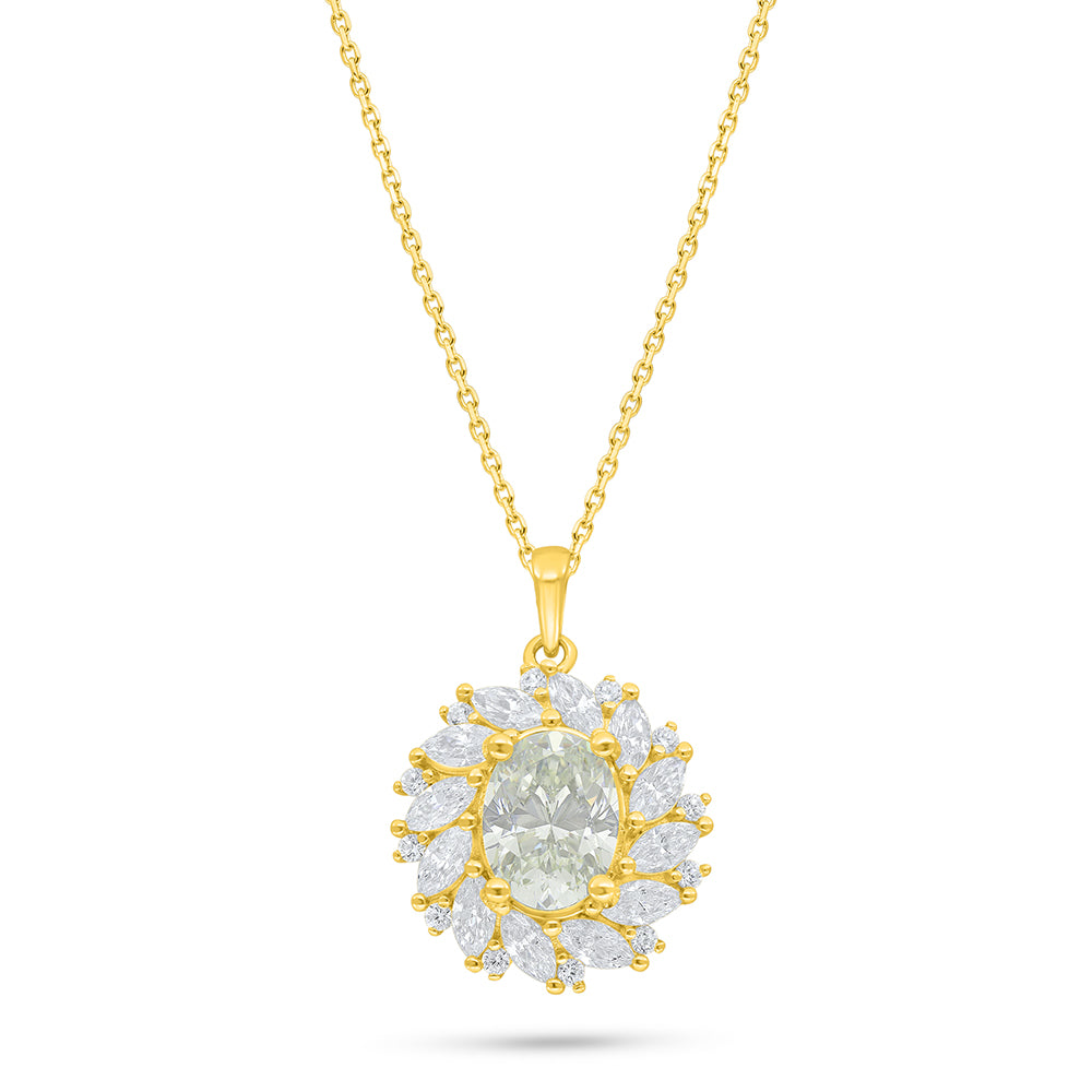 عقد من الفضة الخالصة عيار 925 مطلي ذهبي مرصع بالزركون الكناري الالماسي و فص ابيض