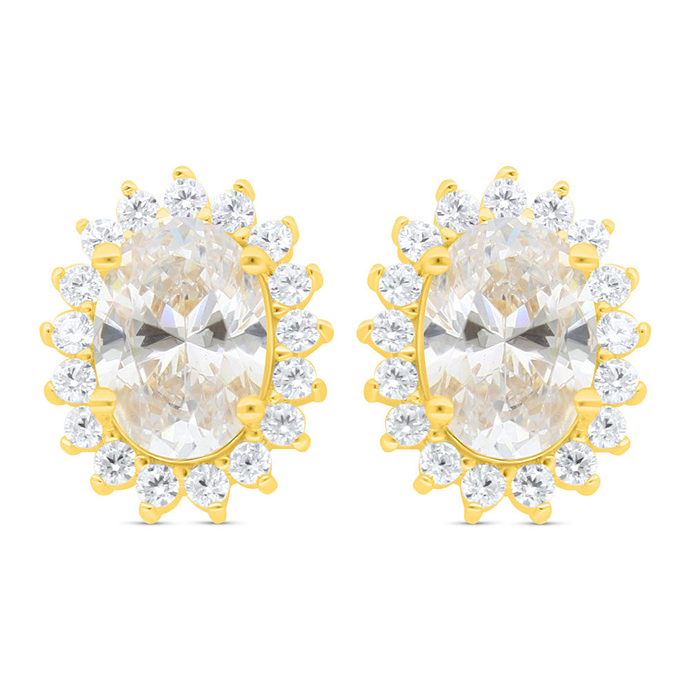 Sterling Silver 925 Earring Golden Plated Embedded With White Zircon