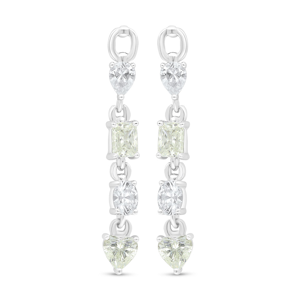Sterling Silver 925 Earring Rhodium Plated Embedded With Yellow Diamond And White Zircon