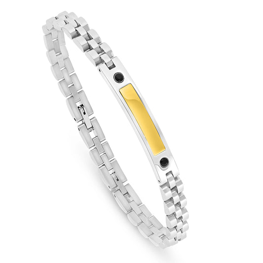 اسورة رجالي ستانلس ستيل لون فضي و ذهبي و اونكس سبينل عيار 316L