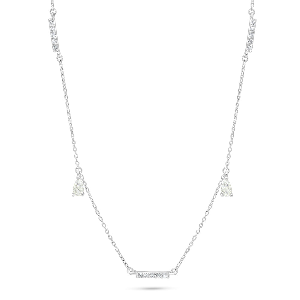 Sterling Silver 925 Necklace Rhodium Plated Embedded With Yellow Diamond And White Zircon