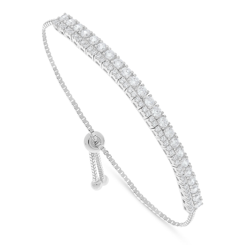 Sterling Silver 925 Bracelet Rhodium Plated Embedded With White Zircon