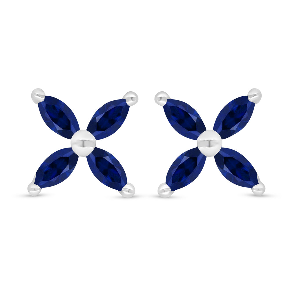 Sterling Silver 925 Earring Rhodium Plated Embedded With Sapphire Corundum