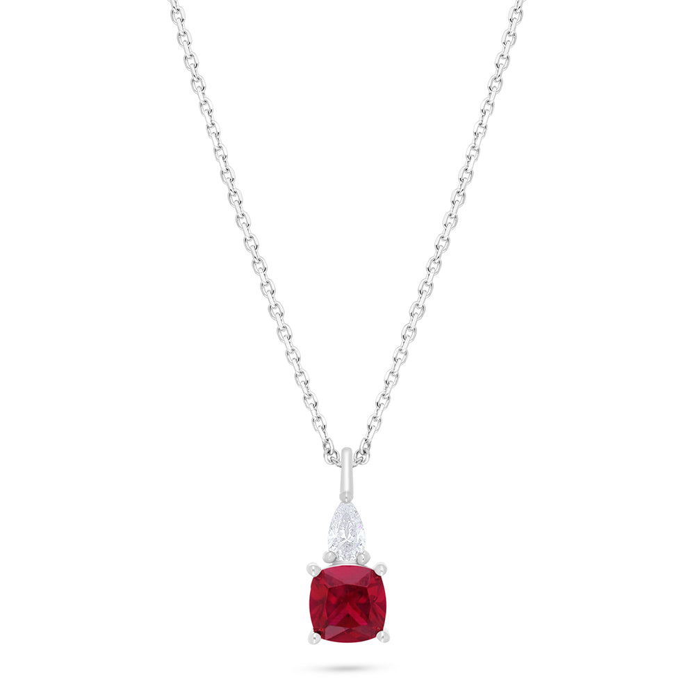 Sterling Silver 925 Necklace Rhodium Plated Embedded With Ruby Corundum And White Zircon