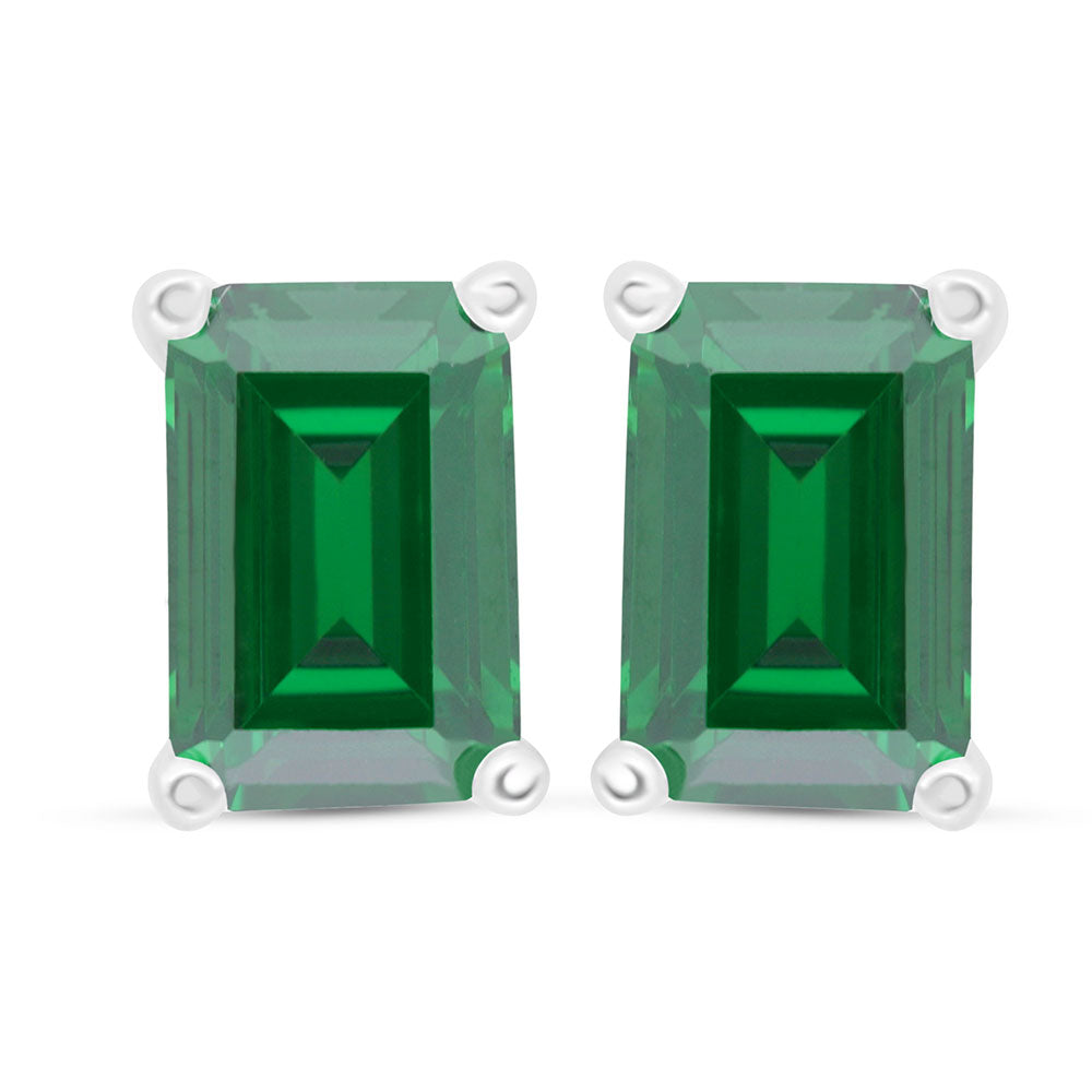 Sterling Silver 925 Earring Rhodium Plated Embedded With Emerald Zircon