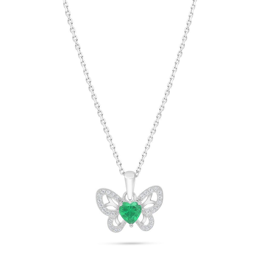 Sterling Silver 925 Necklace Rhodium Plated Embedded With Emerald Zircon And White Zircon