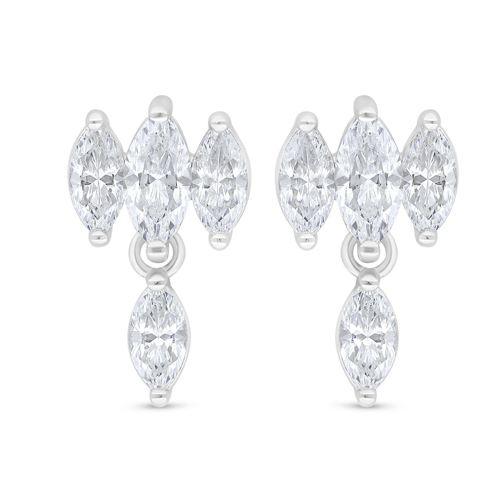 Sterling Silver 925 Earring Rhodium Plated Embedded With White Zircon