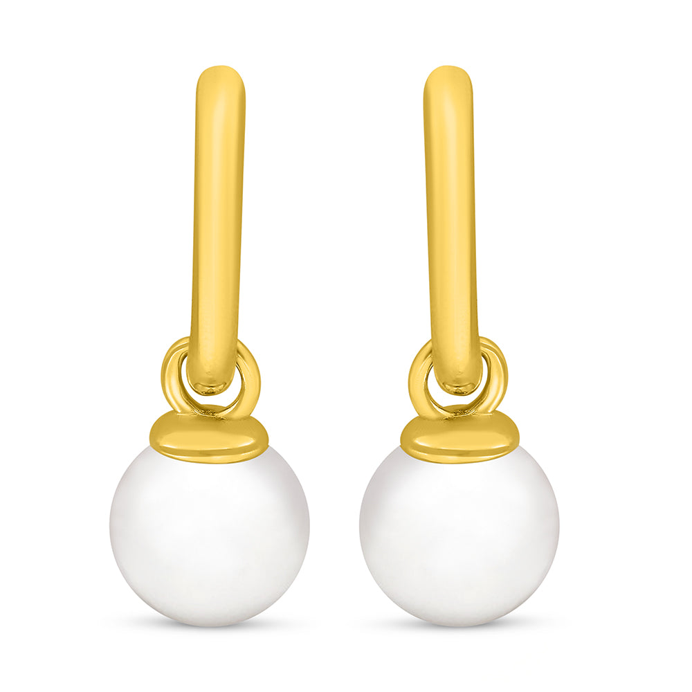 Sterling Silver 925 Earring Golden Plated Embedded With Natural White Pearl