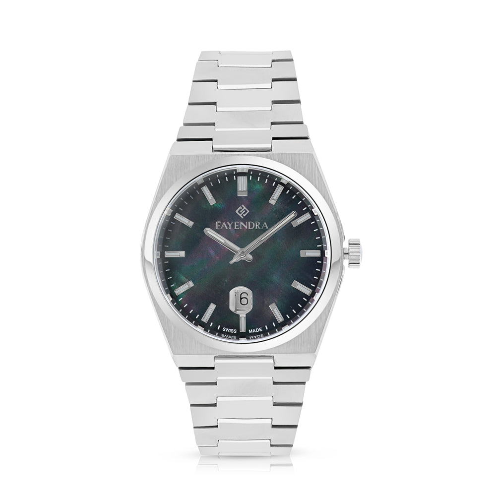 Stainless Steel 316L Watch Silver Color For Men - black MOP dial
