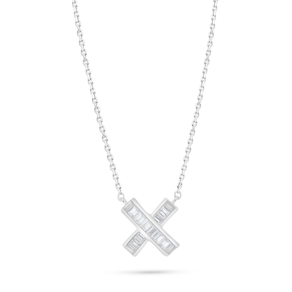 عقد من الفضة الخالصة عيار 925 مطلي روديوم مرصع فص ابيض