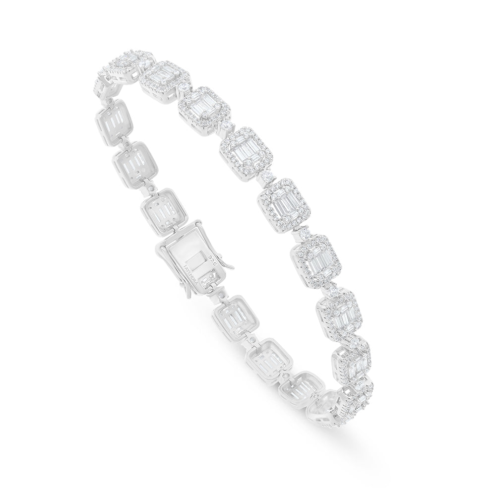 Sterling Silver 925 Bracelet Rhodium Plated Embedded With White Zircon