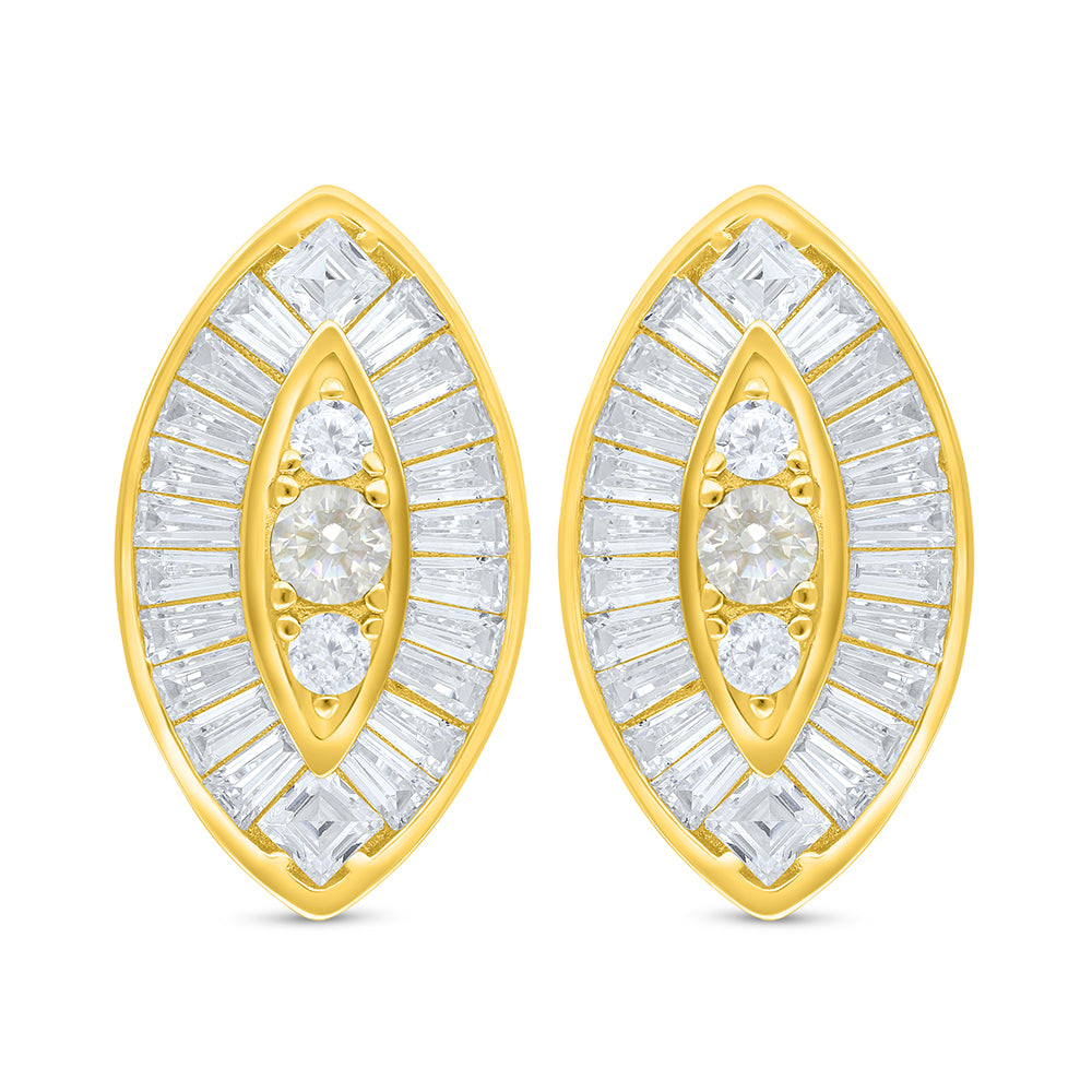 اقراط من الفضة الخالصة عيار 925 مطلي ذهبي مرصع زركون الكناري الالماسي و فص ابيض