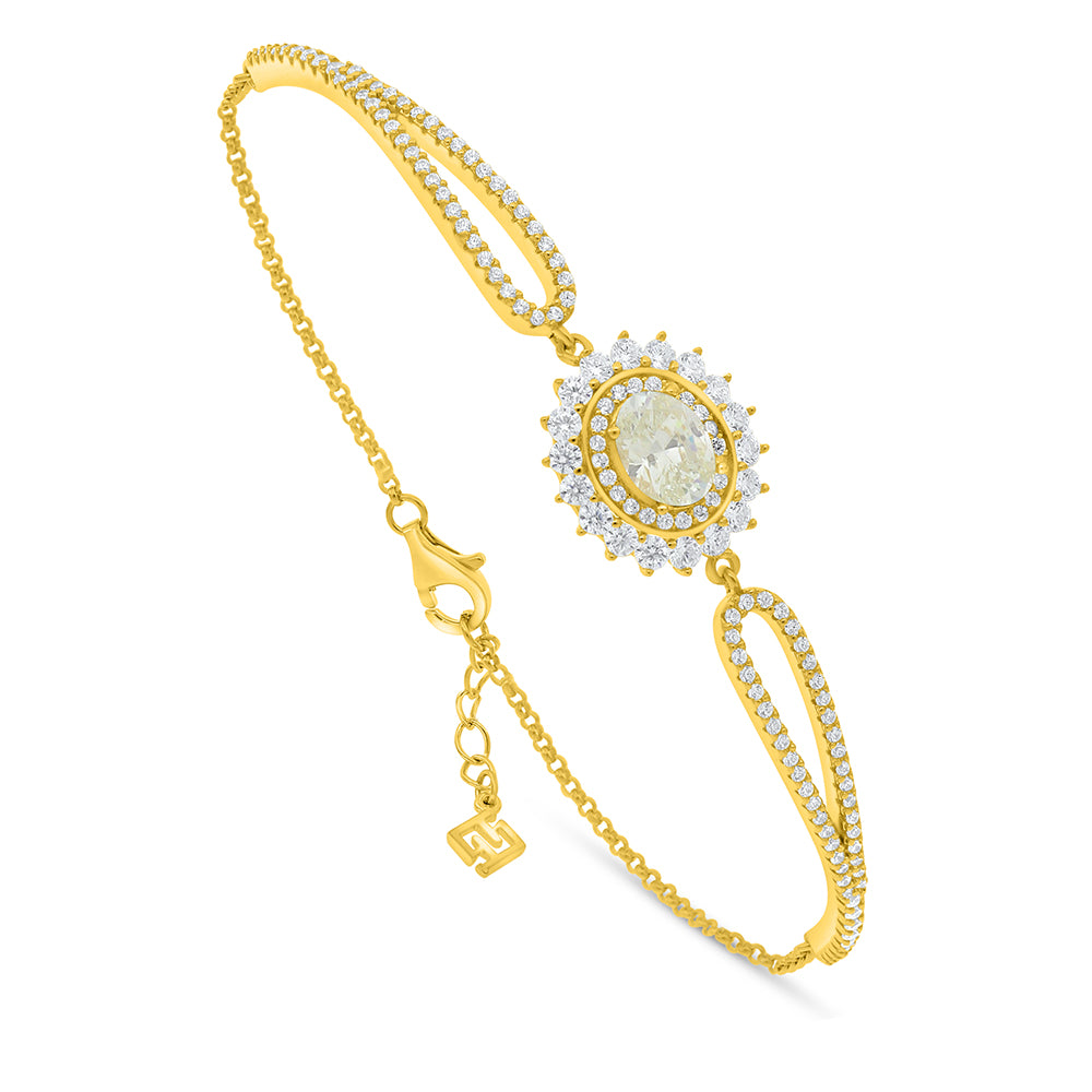 Sterling Silver 925 Bracelet Golden Plated Embedded With Diamond Zircon And White Zircon