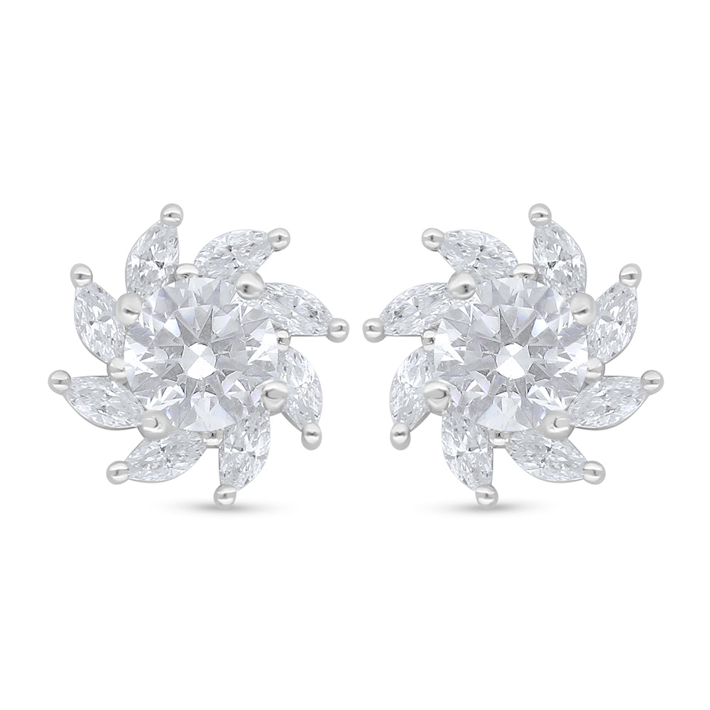 Sterling Silver 925 Earring Rhodium Plated Embedded With White Zircon