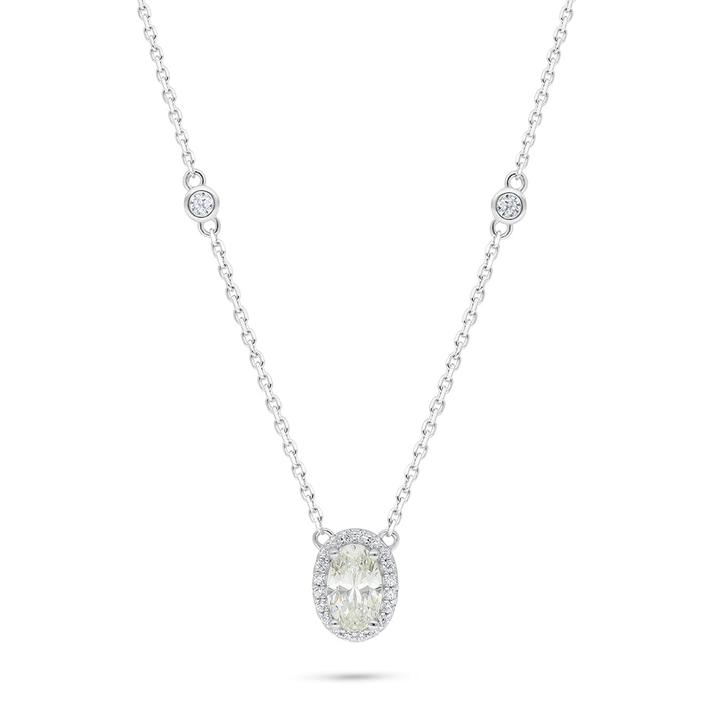 Sterling Silver 925 Necklace Rhodium Plated Embedded With Diamond Zircon And White Zircon