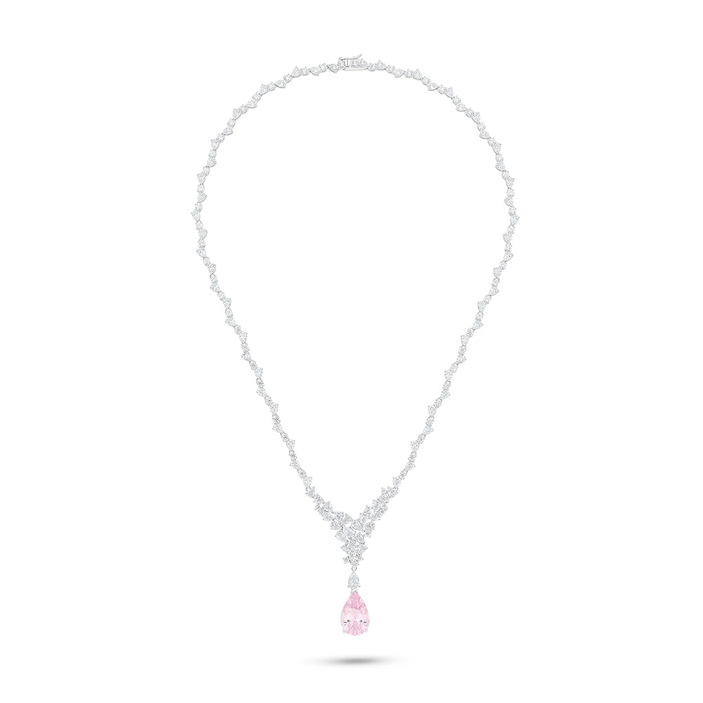 Sterling Silver 925 SET Rhodium Plated Embedded With Pink Zircon And White Zircon