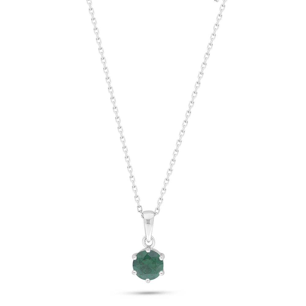 Sterling Silver 925 Necklace Rhodium Plated Embedded With Emerald Zircon