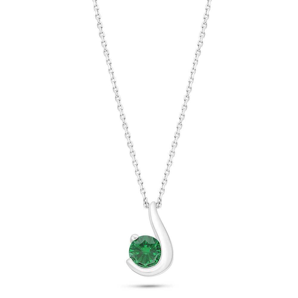 Sterling Silver 925 Necklace Rhodium Plated Embedded With Emerald Zircon