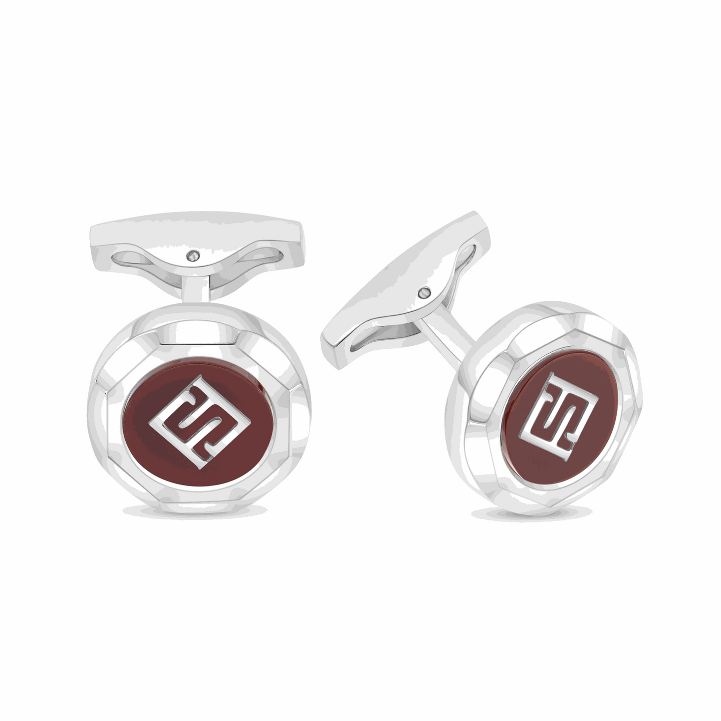 Stainless Steel Cufflink 316L Embedded With Red Agate Shiny Steel