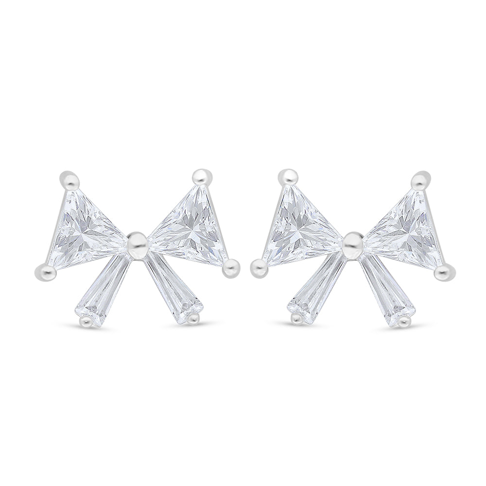 Sterling Silver 925 Earring Rhodium Plated Embedded With Diamond Zircon And White Zircon