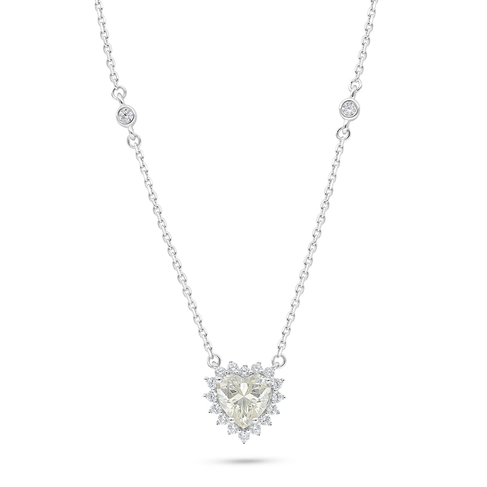 Sterling Silver 925 Necklace Rhodium Plated Embedded With Diamond Zircon And White Zircon