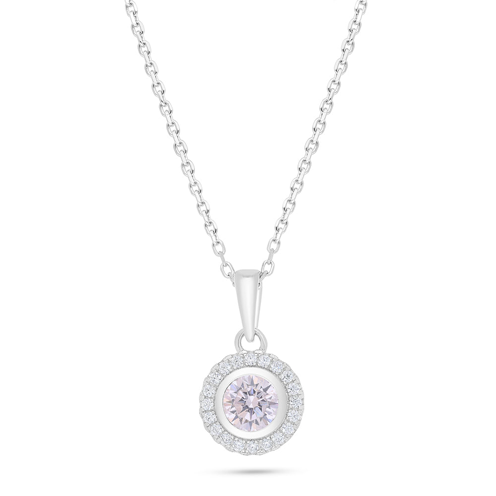 Sterling Silver 925 Necklace Rhodium Plated Embedded With pink Zircon And White Zircon