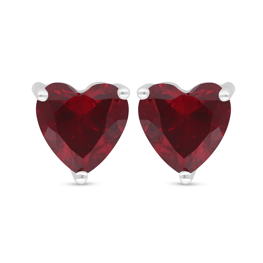 Sterling Silver 925 Earring Rhodium Plated Embedded With Ruby Corundum