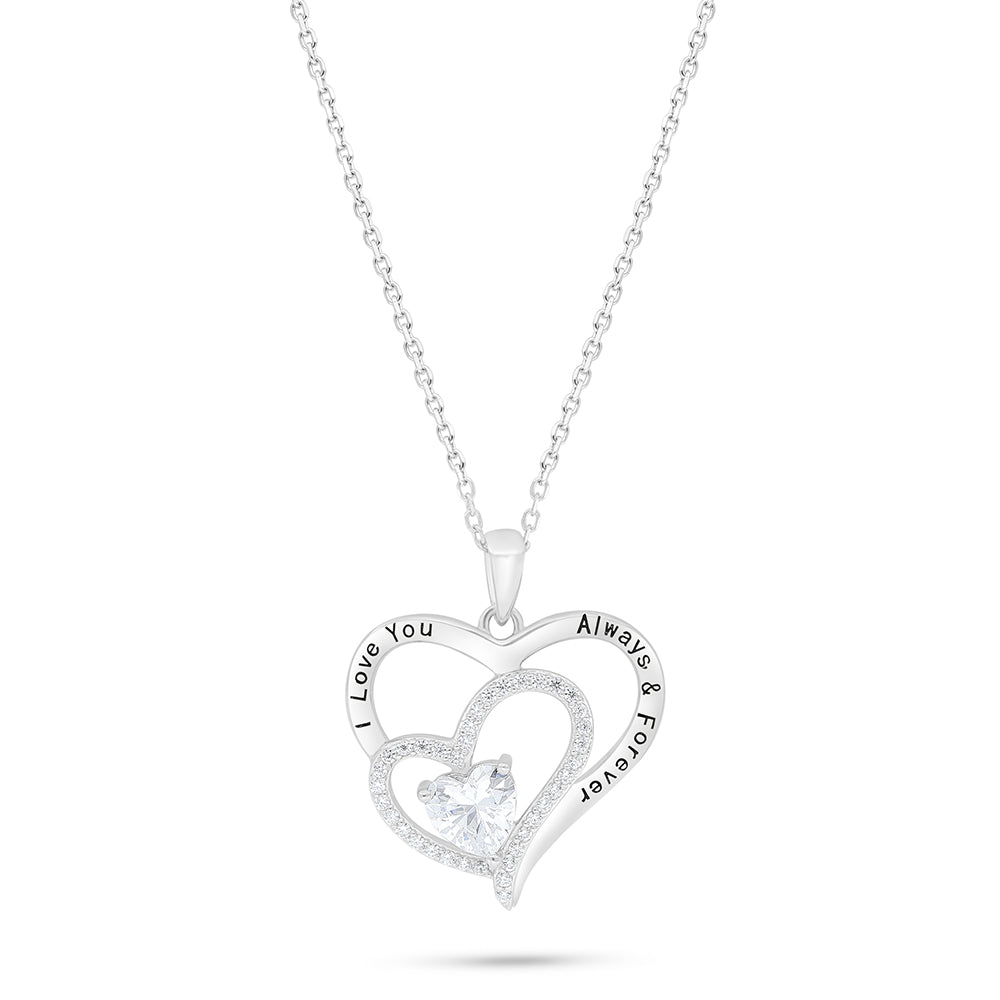 Sterling Silver 925 Necklace Rhodium Plated Embedded With White Zircon