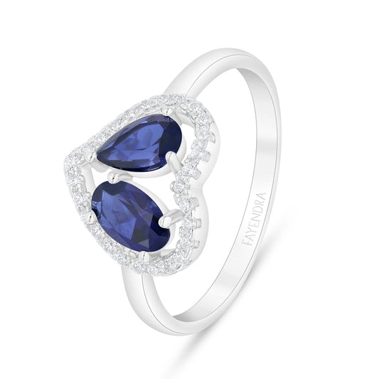 Sterling Silver 925 Ring Rhodium Plated Embedded With Sapphire Corundum And White Zircon